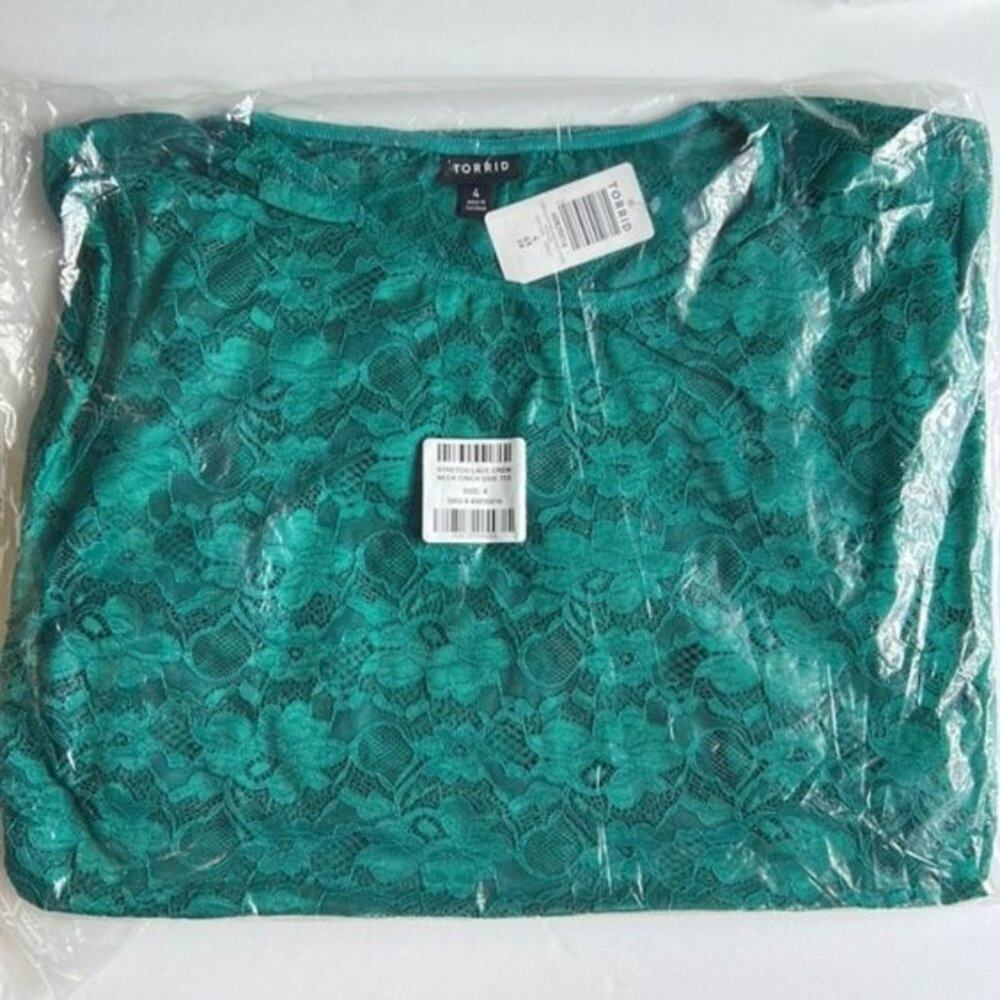 4 4X Plus Torrid Teal Sheer Lace Top Ruched NWT Cottagecore Floral Chic Coquette